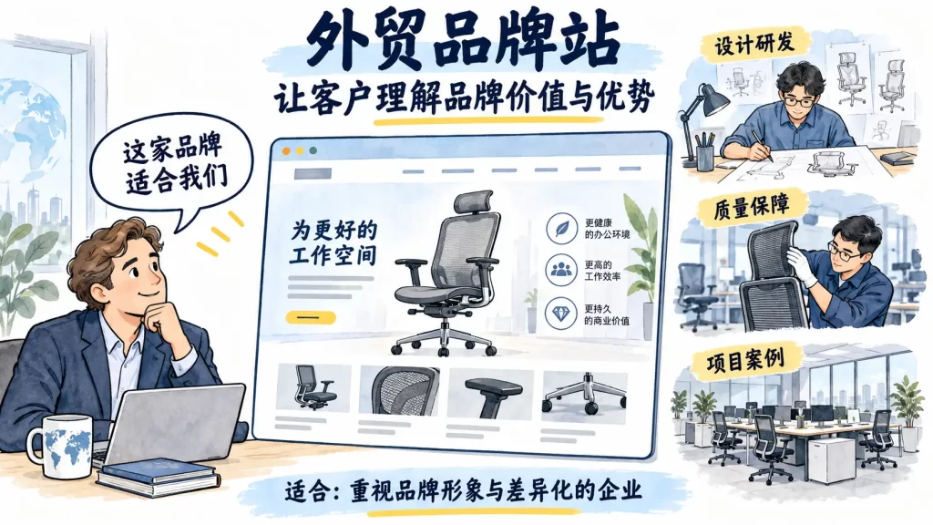 外贸品牌站通过设计研发、质量保障和项目案例展示品牌价值